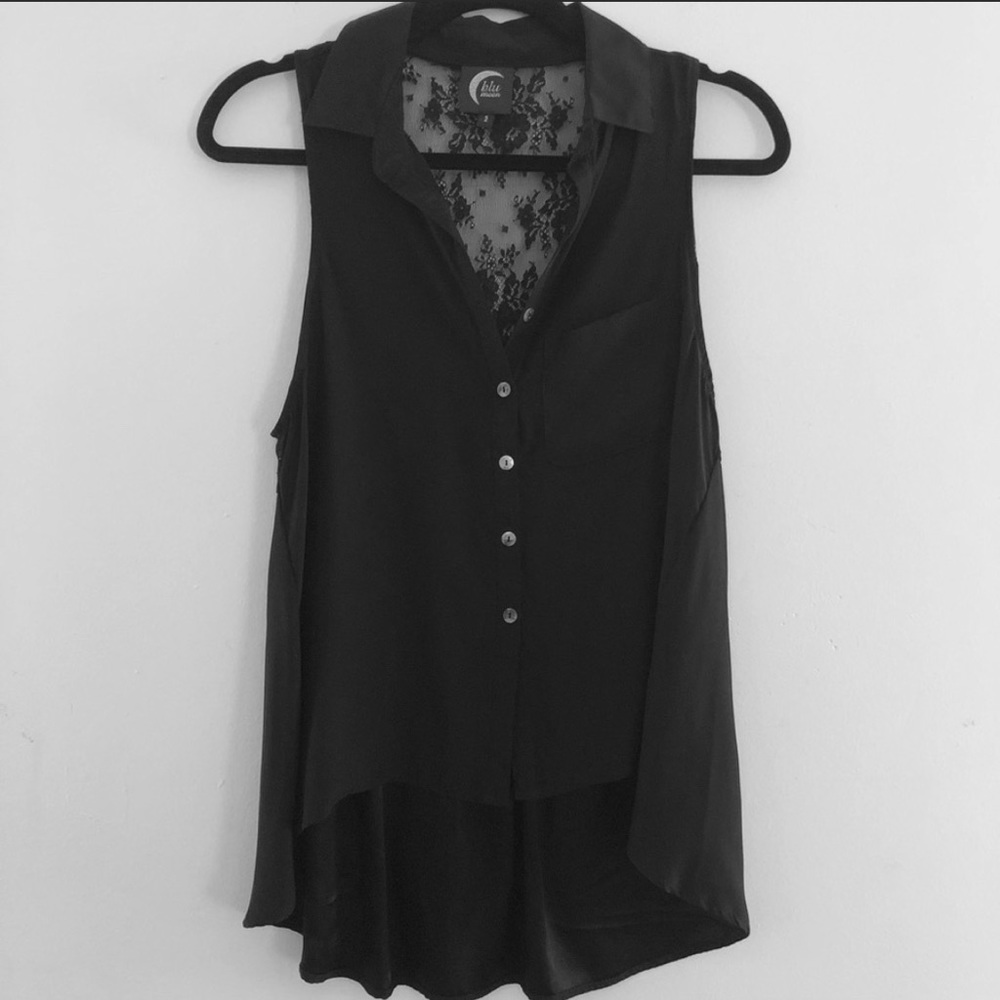 Blu Moon Black Silk High-Low Lace Tank Blouse 2